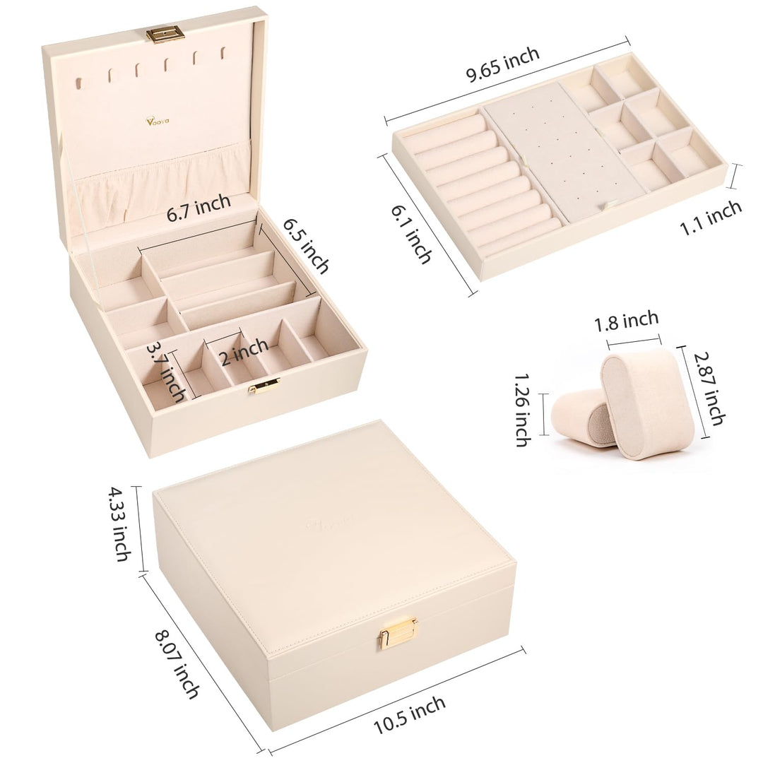 Voova Jewelry Box Organizer for Women Men, 2 Layer Larg