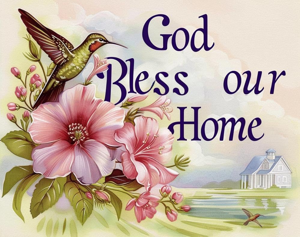 Round Full Drill Diamond Painting Set, 5D God Bless Our Home Paint with Diamonds God Bless Home Diamond Art Painting by Numbers Adult Beginner Diamond Painting Room Decor (16X12 inches)