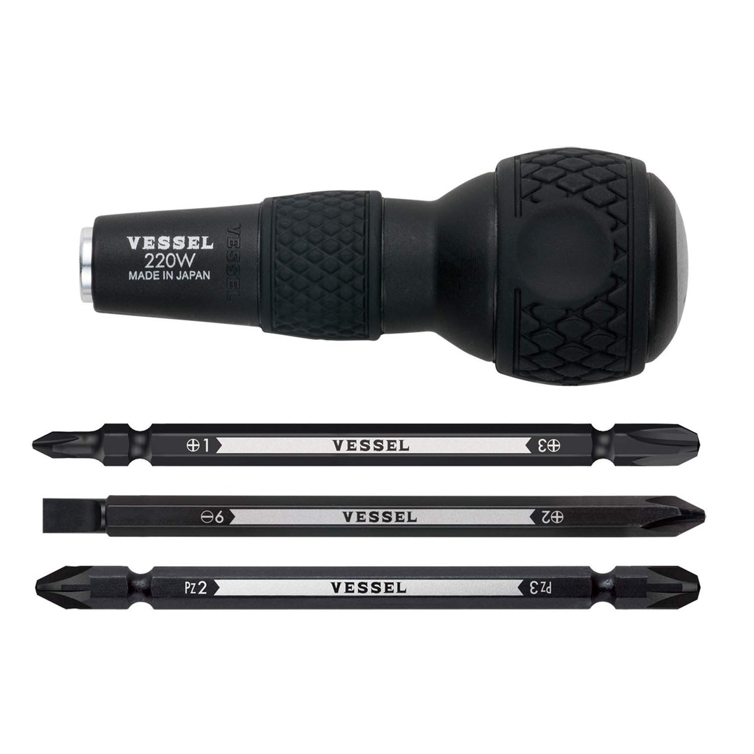 BALL GRIP 1/4 Hex. Bit Interchangeable Screwdriver (Bit 3PC. (+1, +3 / +2, -6 / PZ2, PZ3) SET. 220W3J1)