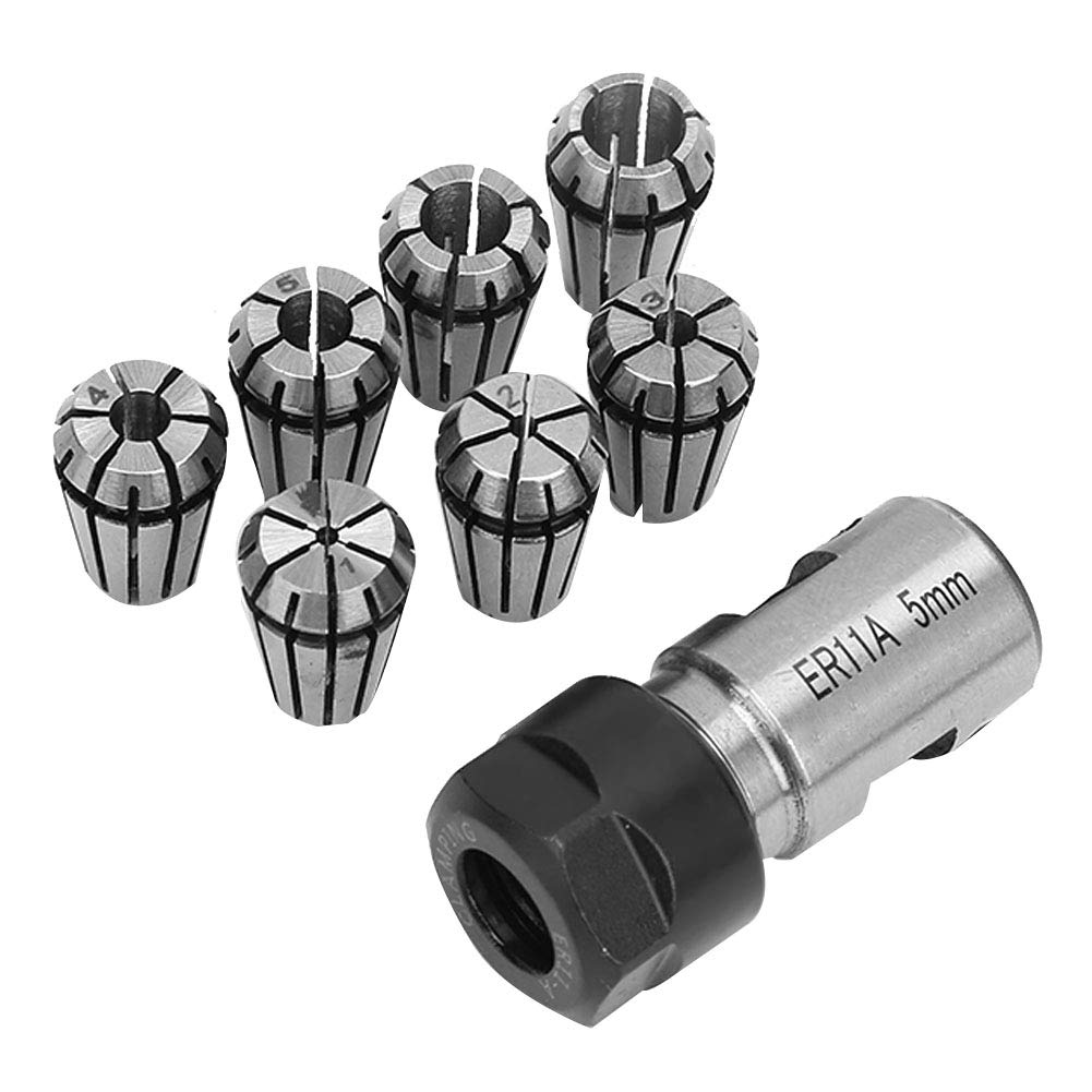 143 7PCS ER11 5mm ER11 Collet Chuck 5mm Motor Shaft Holder Extension Rod + ER11 1-7mm Spring Collets Set, for Boring, Milling, Drilling, Silk Attack, Sculpture, CNC, and Other Processing