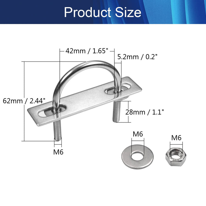 4Pcs M6 U Bolts, 0.2 Inner Width, 304 Stainless Steel Silver Square Bend U-Bolt with Nuts, Washers and Frame Plate