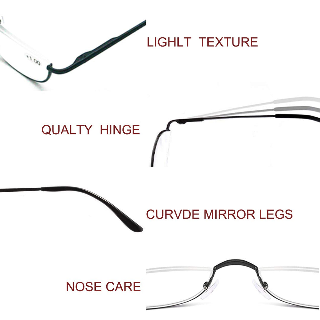 COVESATO Half Frame Reading Glasses, Half Metal Moon Re