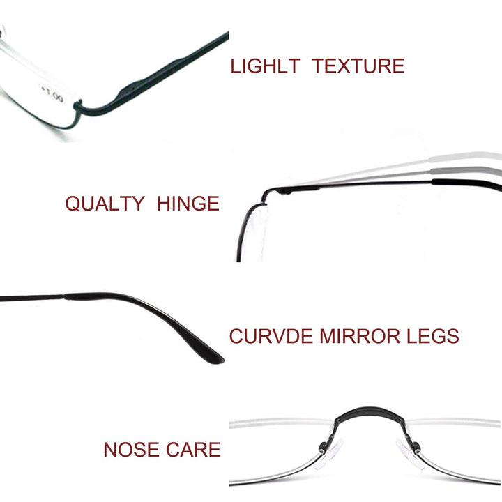 COVESATO Half Frame Reading Glasses, Half Metal Moon Re