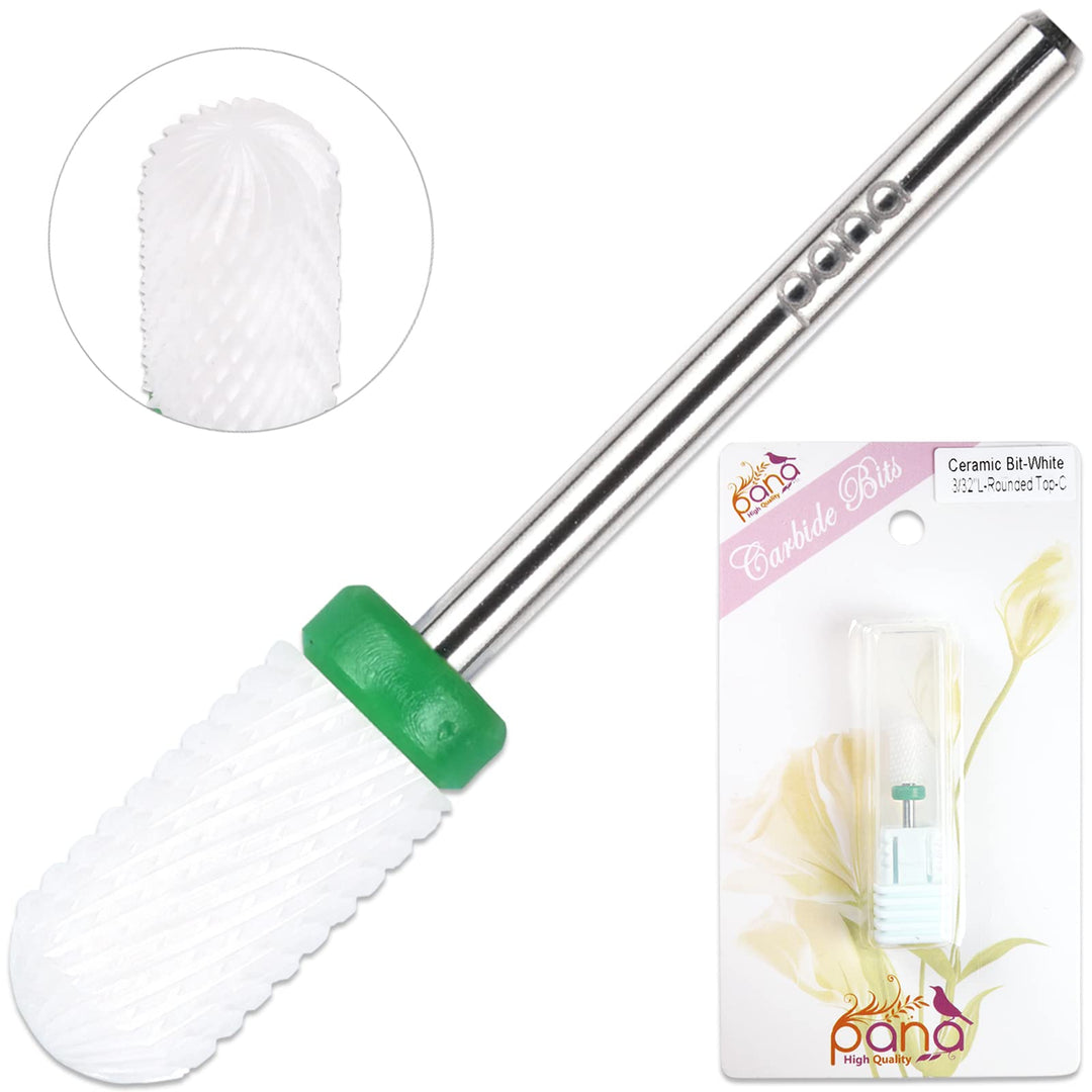 Beauticom Professional USA Ceramic White ROUND Top LARGE Barrel Bit Nail Drill (Grit: COARSE) 3/32 Shank Size