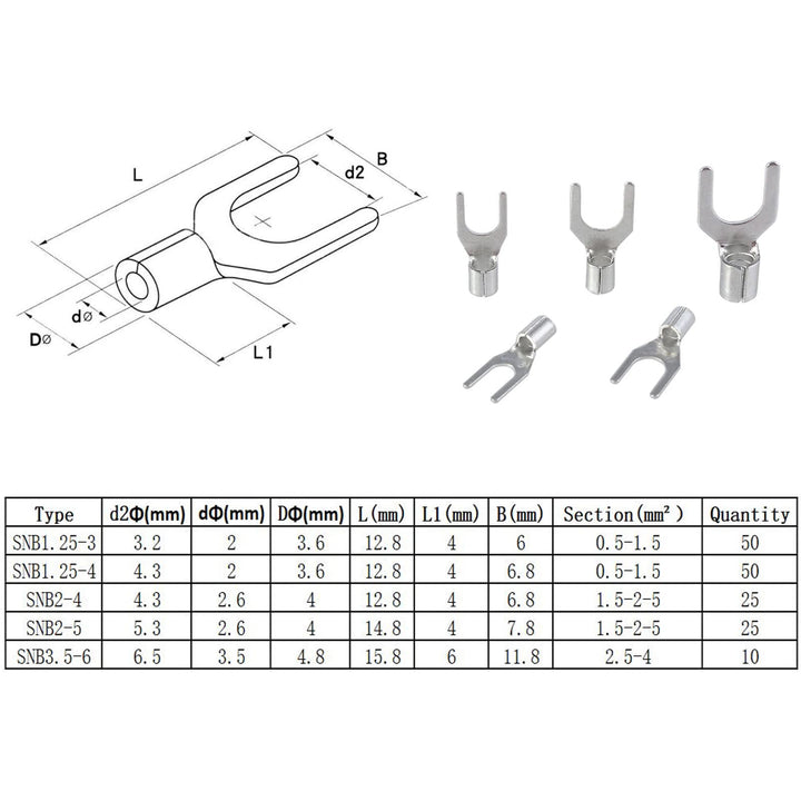 320Pcs Crimp Terminal Non-Insulated Ring Fork U-Type Connector Kit AWG 22-16 16-14 14-12 Tin-Plated Wire Lugs Battery Cable Terminals