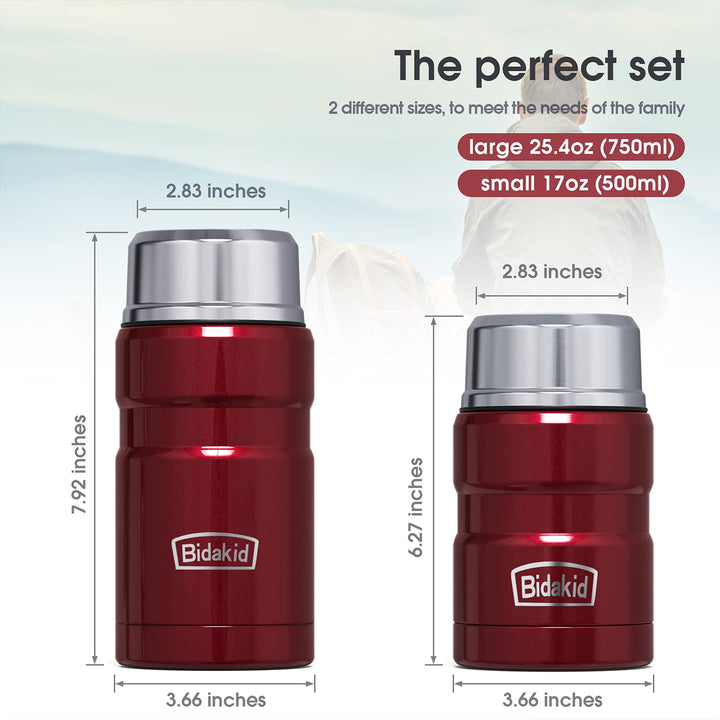 Containers for Hot Food, 2 Pack insulated food jar for hot, soup vessels, Lunch box containers for hot cold food with carry bag and Folding Spoon