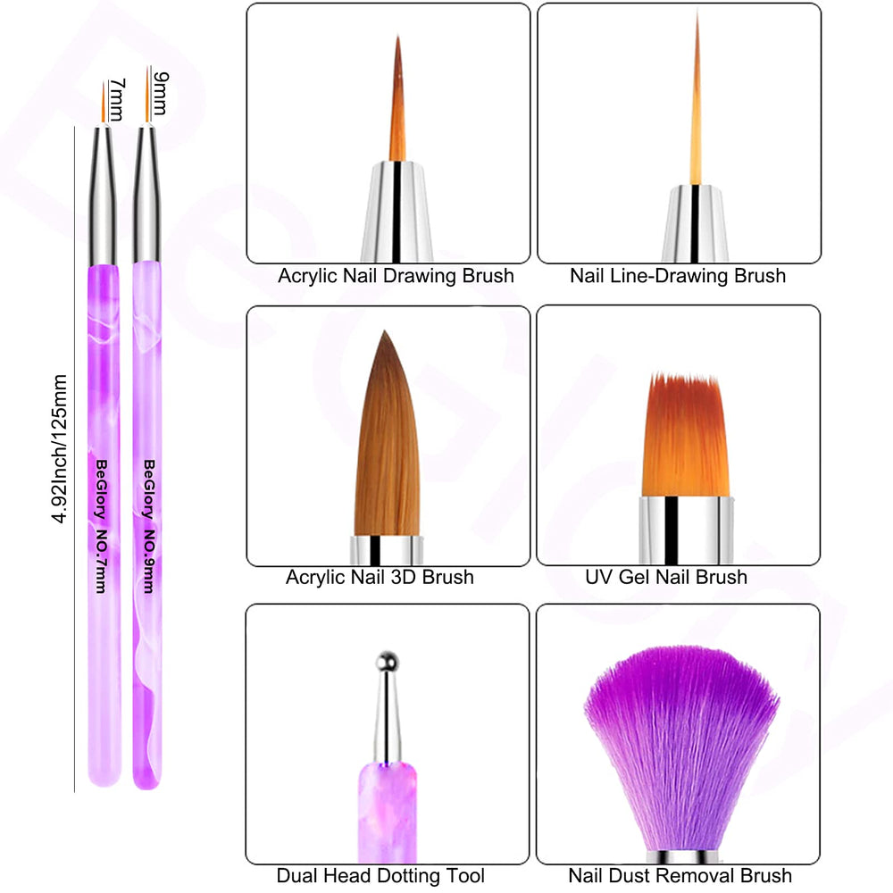 18PCS Acrylic Nail Brush Set Nail Art Brushes for Acrylic Application UV Gel Nail Brush Dotting Tools 3D Nails Brush for Acrylic Powder Nail Extension Acrylic Nail Kit Set Professional -