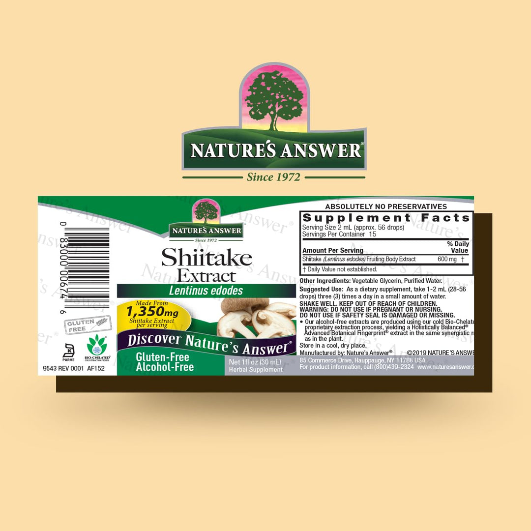 Nature&#39;s Answer Shiitake Mushroom Extract Alcohol Free 1 Fluid Ounce | Supports Health and Wellness