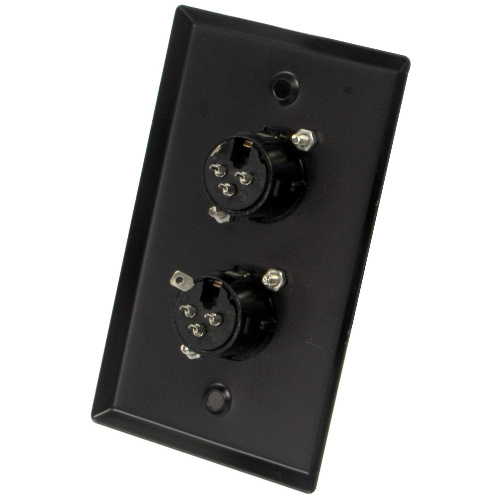 Speakers Dual XLR Female Connectors, Black Stainless Steel Wall Plate