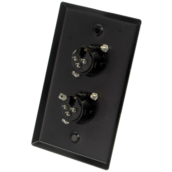 Speakers Dual XLR Female Connectors, Black Stainless Steel Wall Plate
