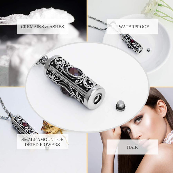 Crystal Cremation Urn Necklace for Ashes Keepsake Stainless Steel Memorial Pendant with Flower