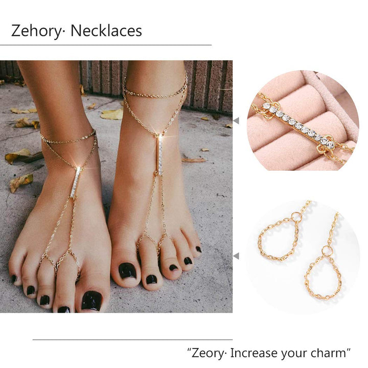 Boho Ring Anklets Gold Crystal Ankle Bracelets Summer Beach Charm Foot Jewelry Adjustable for Women (1PCS