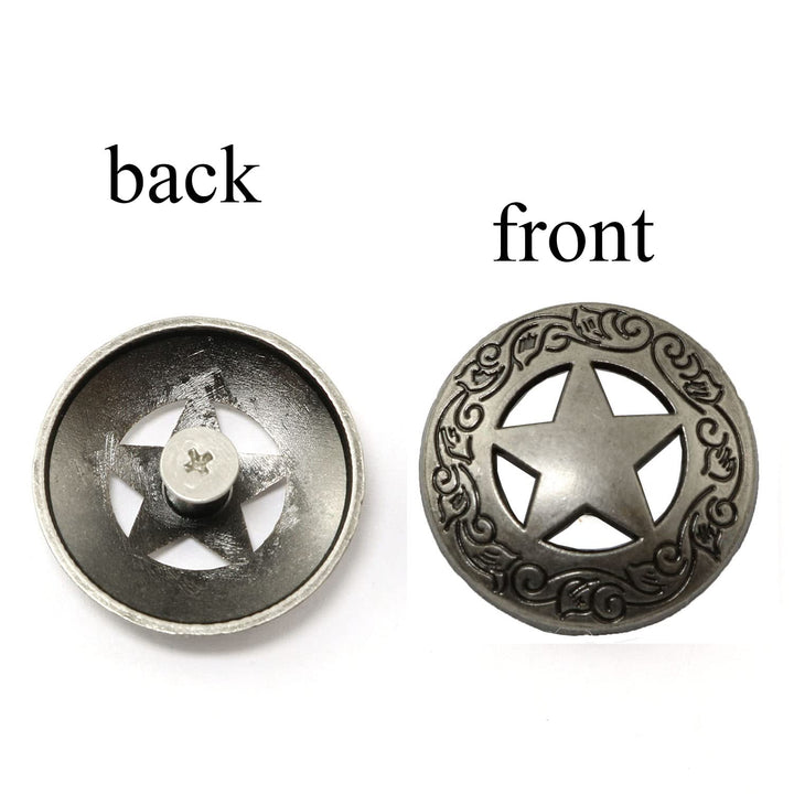 4pcs 1-1/8 Silver Raised Star Engraved Concho with Silver Roped Edge 1/4 Screw Back