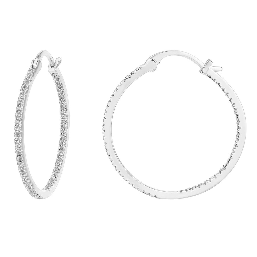14K Gold Plated 925 Sterling Silver Post Cubic Zirconia Hoop Earrings | Large White Gold Hoops