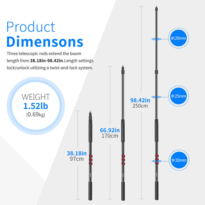 NEEWER NW-7000 Microphone Boom Arm, 3 Section Extendabl