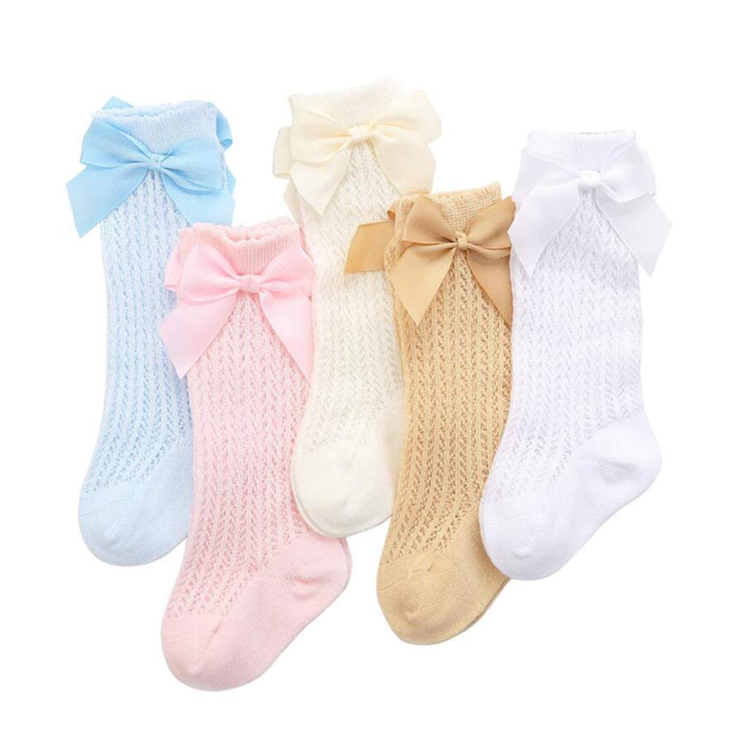 Baby Girls Knee High Mesh Socks Breathable Infants Toddlers Bowknot Dress Socks Size 0-12 Months