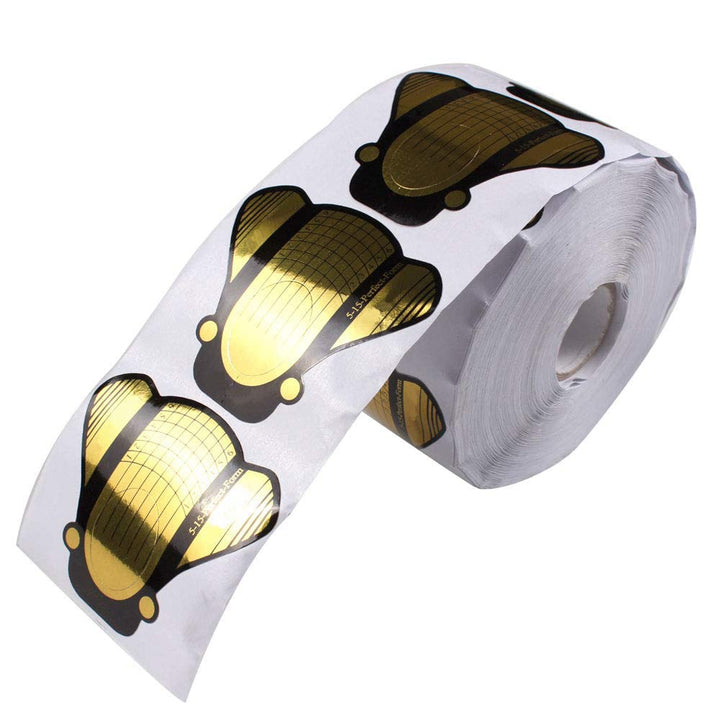500Pcs/Roll Nail Form, Nail Art Guide Stickers for Acrylic UV Gel Nail Tips Manicure Extension Tool (Gloden)
