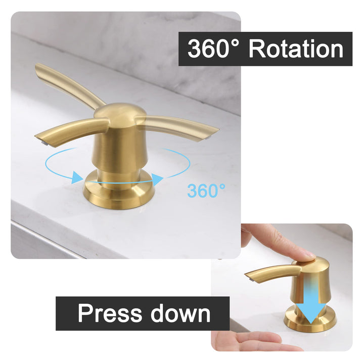 Gold Soap Dispenser for Kitchen Sink Brushed Gold Soap Dispenser Counter Soap Dispenser Gold Built in Soap Dispenser with 40 Inches Tube Sink Soap Dispenser Extension Tube Kit