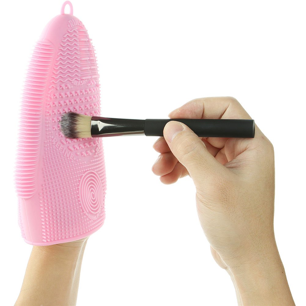 Makeup Brush Cleaner Mat Mitt Glove Silicone Cosmetic Cleaning Scrubber Tool for Face Brushes and Eye Brush Washing Pad Pink
