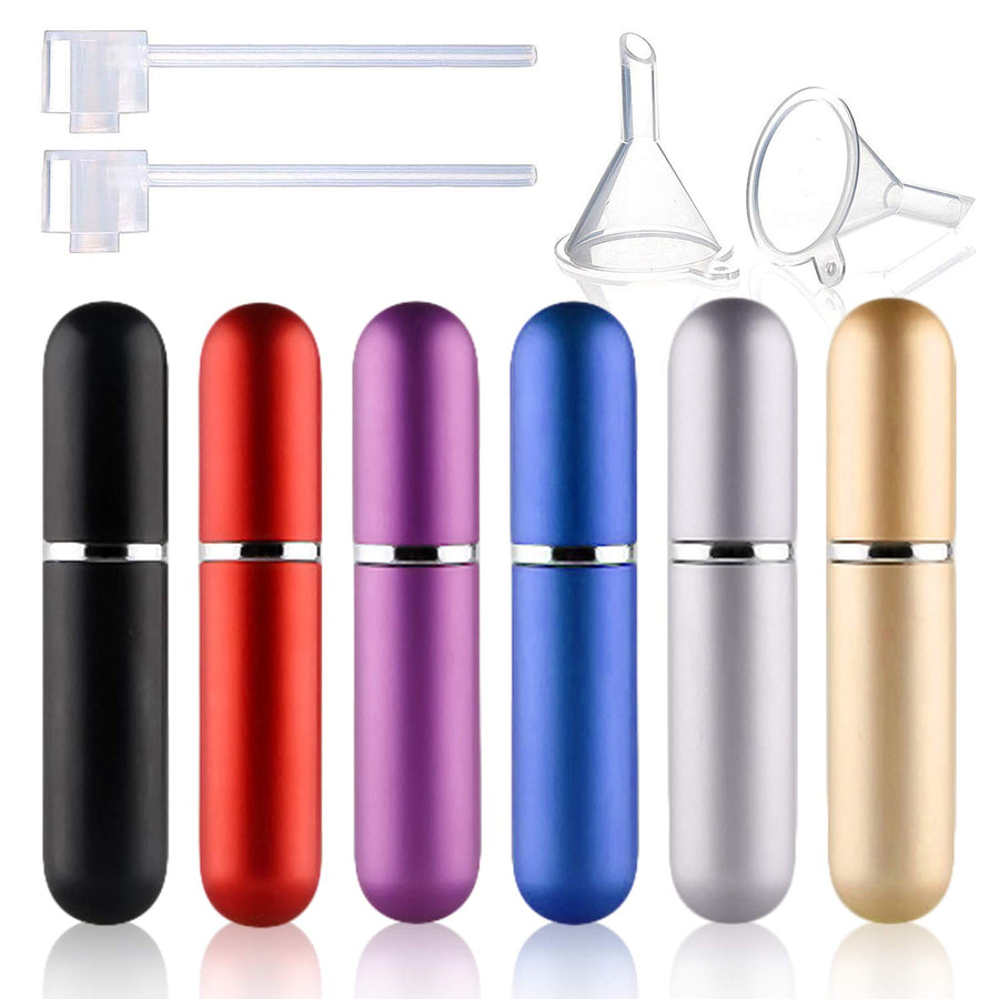 6 Pack Perfume Bottle Mini Refillable Perfume Atomizer Bottle,Empty Spray Bottle in 5 ml Compatible with 2 Pieces Perfume Dispenser Pump and 2 Funnel Filler for Travel Purse (colorful 1)