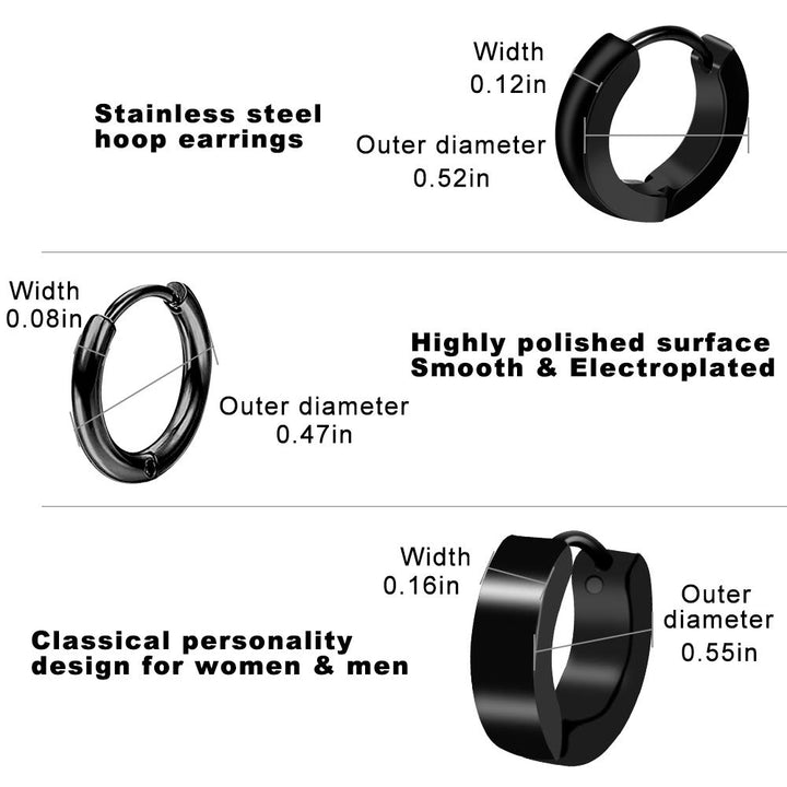 ONESING 15 Pairs Earrings for Men Black Stud Earrings M