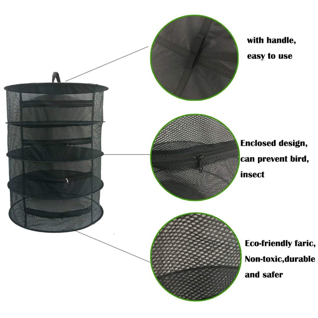 Herb Drying Rack Net 4 Layer Herb Dryer Black Mesh Hanging Dryer Rack with Zipper (31.5x24)