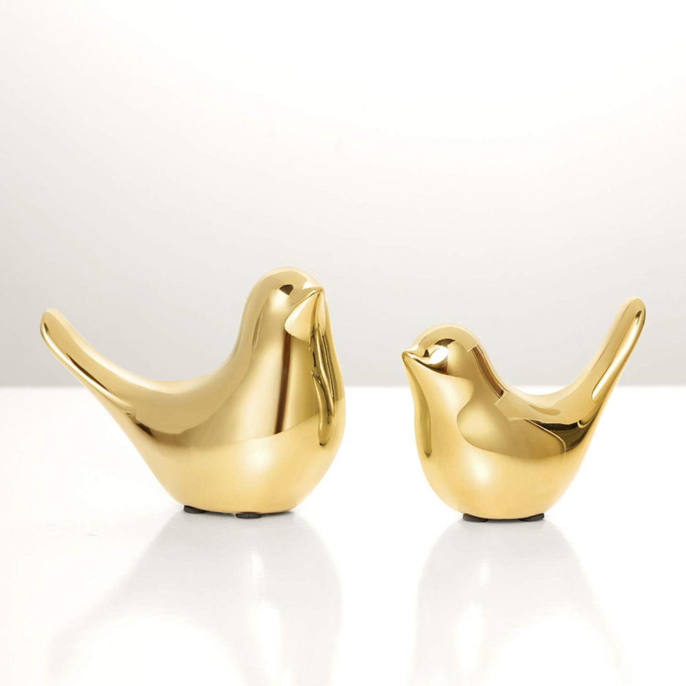 Valentines Day Gift Brass Color Bird Statue Lifelike Gold Animal Sculpture Modern Simple Style Ceramic Display Ornaments for Living Room, Bedroom, Shelf, Cabinets, Home Decor