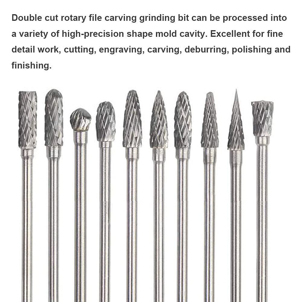 10pcs 1/8 Shank Long Double Cut Tungsten Carbide Burrs for Dremel, Rotary Burr Bits Rotary Files Burr Set for Die Grinder Rotary Tool, 4-Inch Length