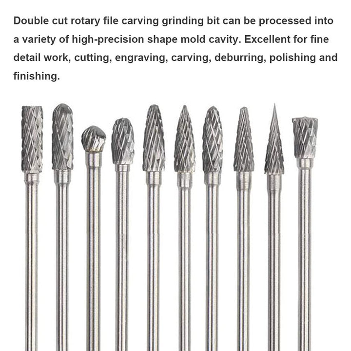 10pcs 1/8 Shank Long Double Cut Tungsten Carbide Burrs for Dremel, Rotary Burr Bits Rotary Files Burr Set for Die Grinder Rotary Tool, 4-Inch Length