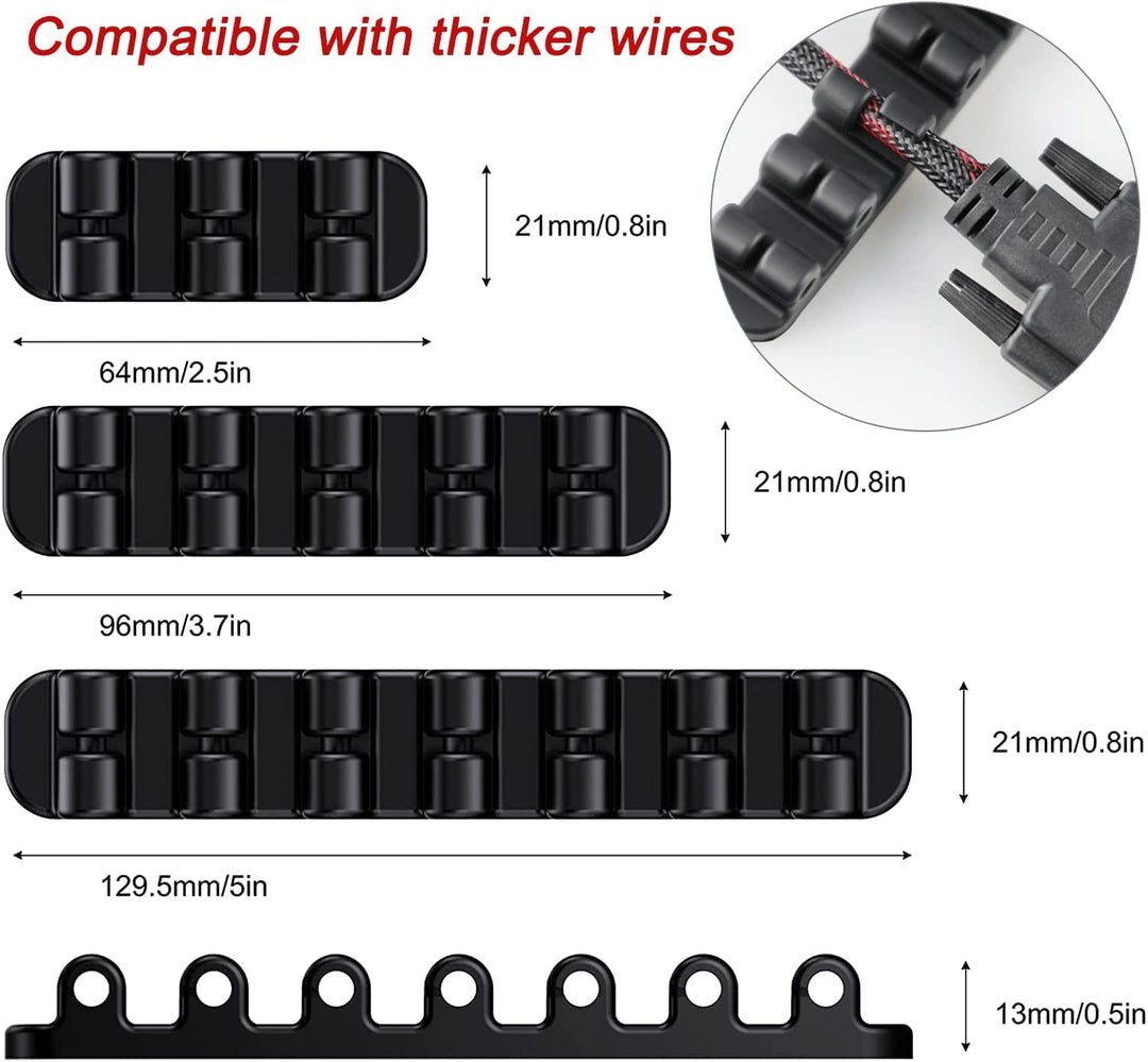 Upgraded Cable Holder, Cable Management Cord Organizer Clips Silicone Self Adhesive for Desktop USB Charging Cable Power Cord Bedside Wire PC Office Home (3/5/7 Slot,Black)
