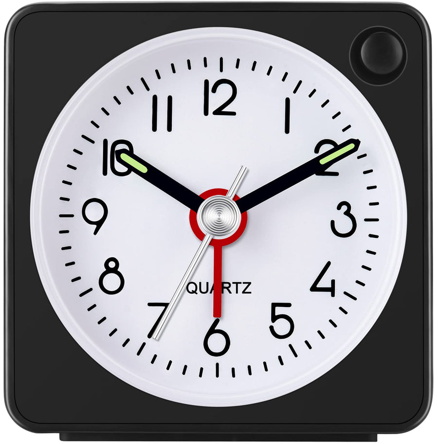 Travel Analog Alarm Clock, 2.25 inch, Ultra Small Clock with Snooze and Light Function, Super Silent Non Ticking, Battery Operated, Easy Setting