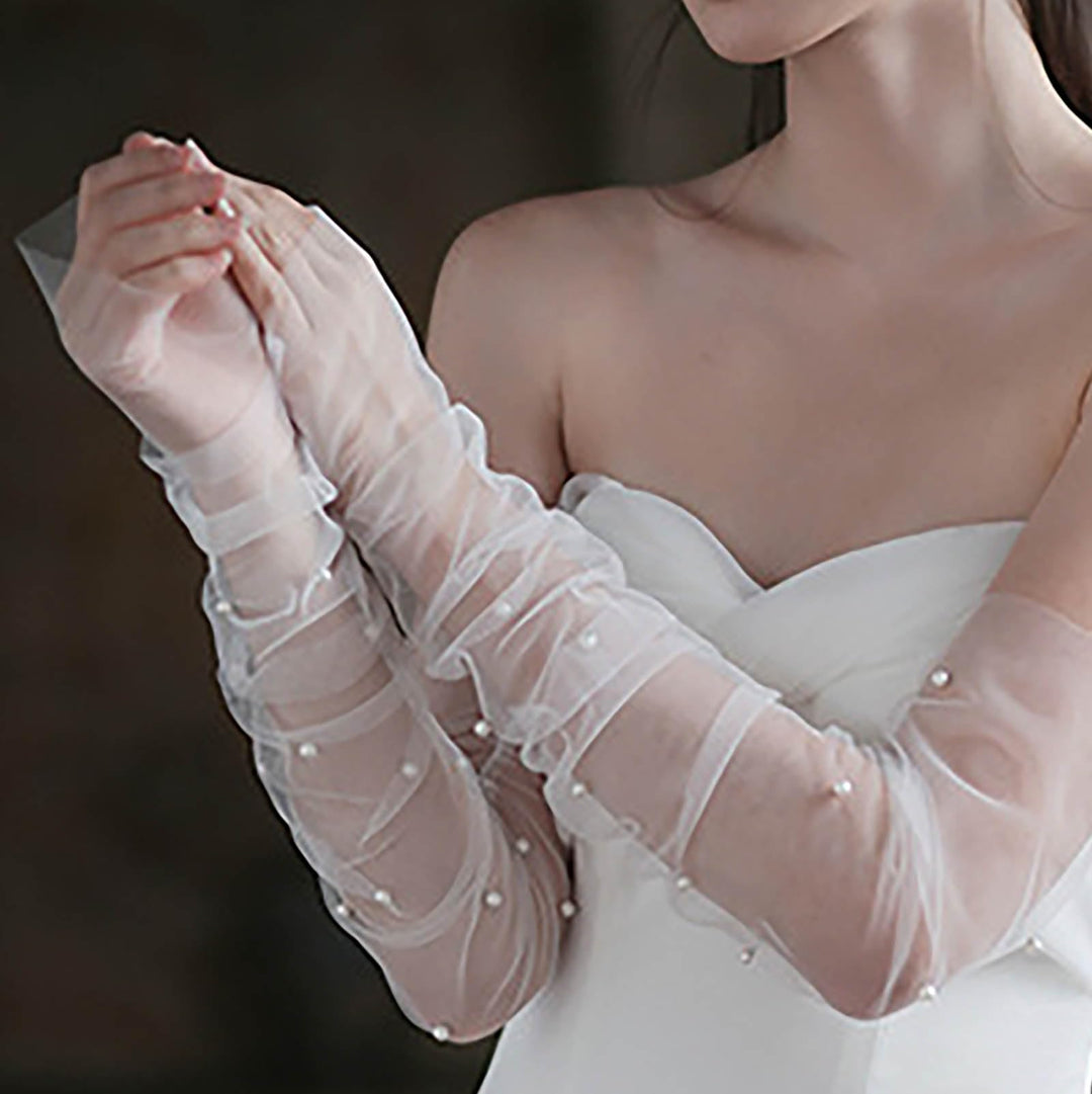 Wedding Gloves Fingerless Pearl Bridal Lace Glove for Women and Girls