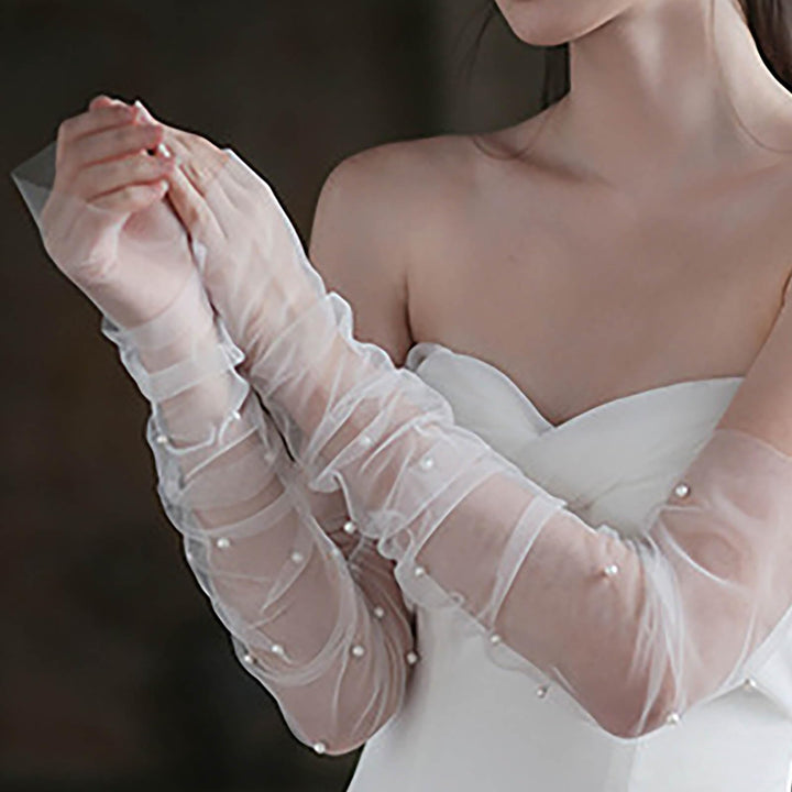Wedding Gloves Fingerless Pearl Bridal Lace Glove for Women and Girls
