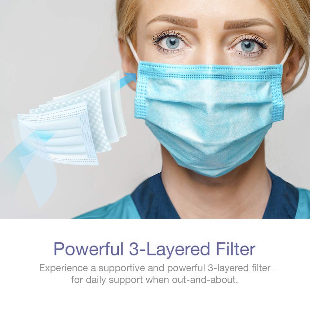 Disposable Face Mask Dust Particle 3-Layer Design Mask with Earloops - 25 Pack