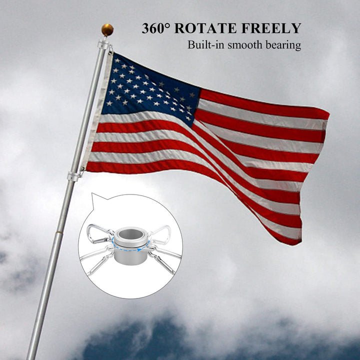 2 Pack Aluminum Alloy Flag Pole Rings, 360 Degree Rotating Flagpole Flag Mounting Rings Spinning Flag Pole Kit with Carabiner for 0.75-1.00 Inch Diameter Flagpole (F 1 inch, Silver)