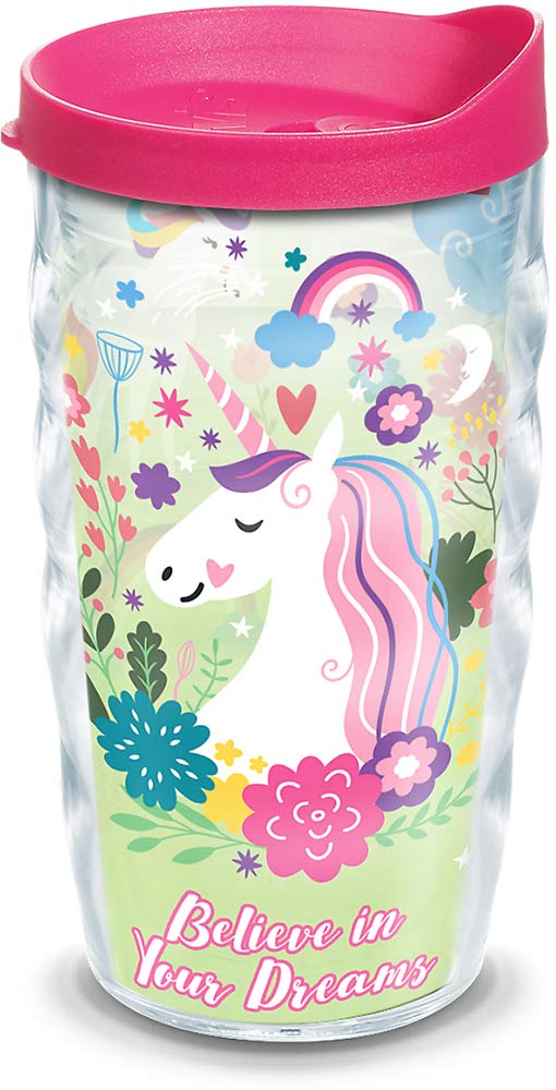 Believe In Dreams Unicorn Made in USA Double Walled Insulated Tumbler Travel Cup Keeps Drinks Cold &amp; Hot, 10oz Wavy, Classic