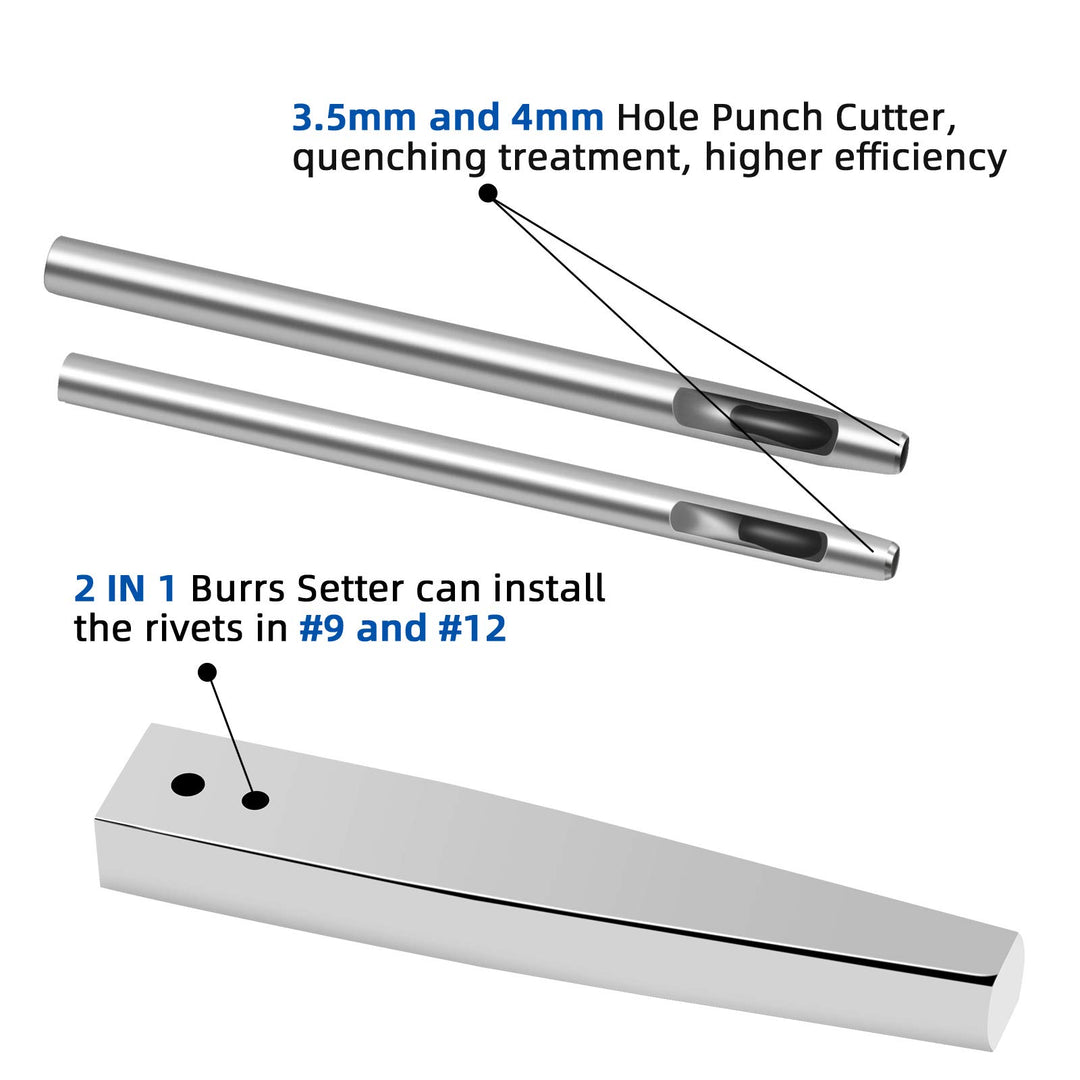 84Pcs, Copper Rivets and Burrs, #9 and #12 Burrs Setter, Leather Rivets Fastener Install Setting Tool with 4mm Leather Hole Punch Cutter for Belts Wallets Collars Leather Working Supplies