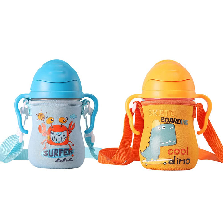 2 Pack-Children's Water Bottle Carrier, Protect and insulate your water bottle, With adjustable straps, Suitable for most children's water bottles - Dinosaurs + Giraffe