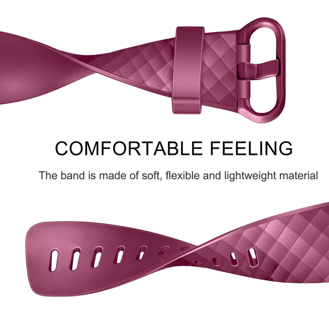4 Pack Bands Compatible for Fitbit Charge 4 / Fitbit Charge 3 and Charge 3 Se, Silicone Replacement Wristbands for Women Men, Wine Red, Black, Blue, Blue Grey, Small