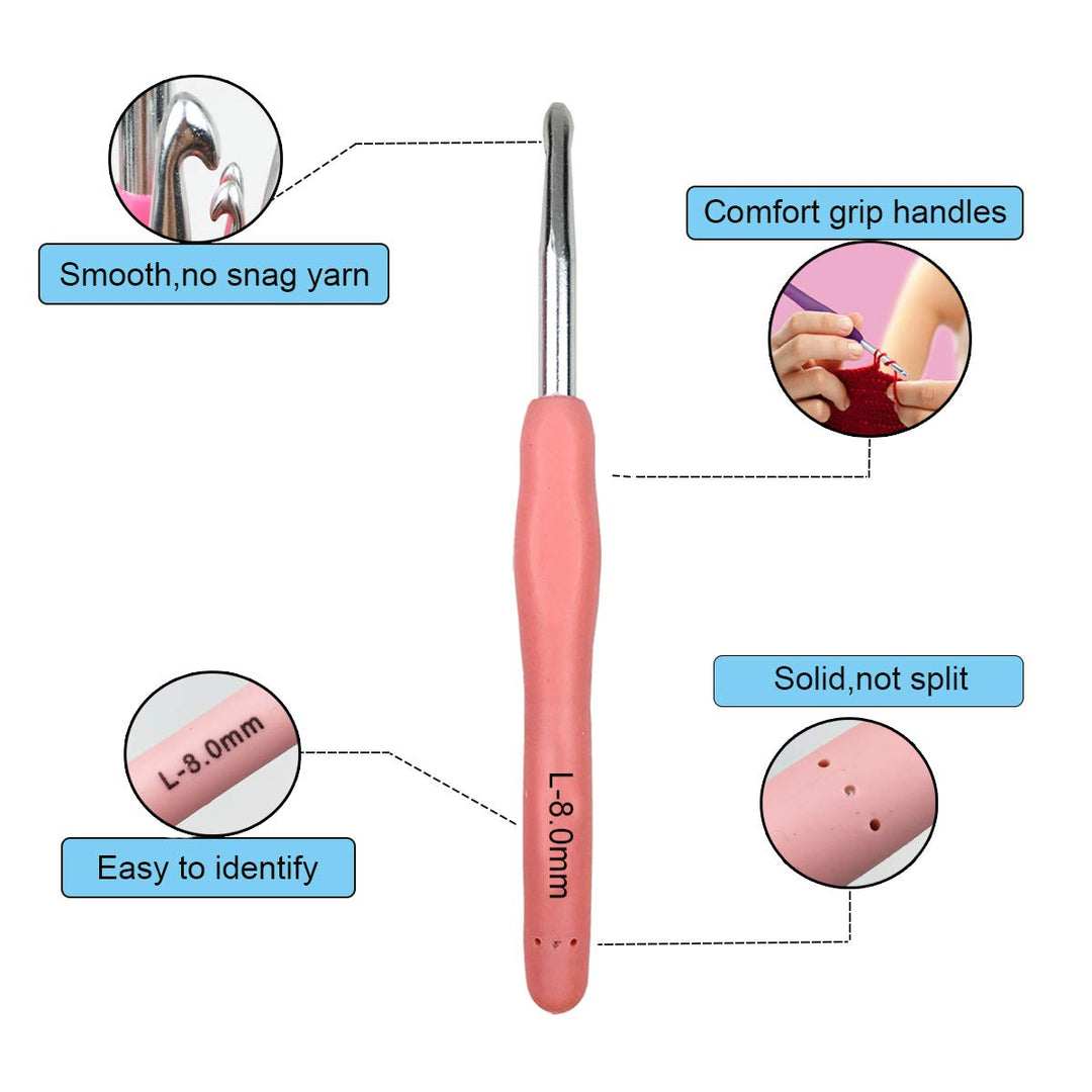 Extra Long Crochet Hooks,Large Size L/11(8.0mm) Crochet Needles,Ergonomic Grip Soft Handles for Handmade DIY Crocheting,Perfect for Arthritic Hands