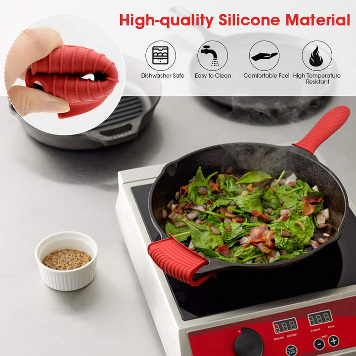 Silicone Hot Handle Holder Cover Set Assist Pan Handle Sleeve Pot Holders Cast Iron Skillets Handles Grip Covers Non-Slip Heat Resistant for Griddles Metal Frying Pans Aluminum Cookware (L, Red)