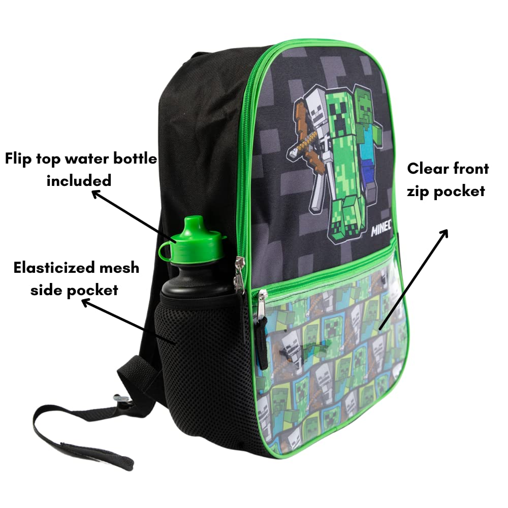 Minécraft Backpack Set with Lunch Box for Boys &amp; Girls, 16 inch, 5 Piece Value Set