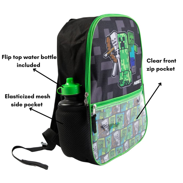 Minécraft Backpack Set with Lunch Box for Boys &amp; Girls, 16 inch, 5 Piece Value Set