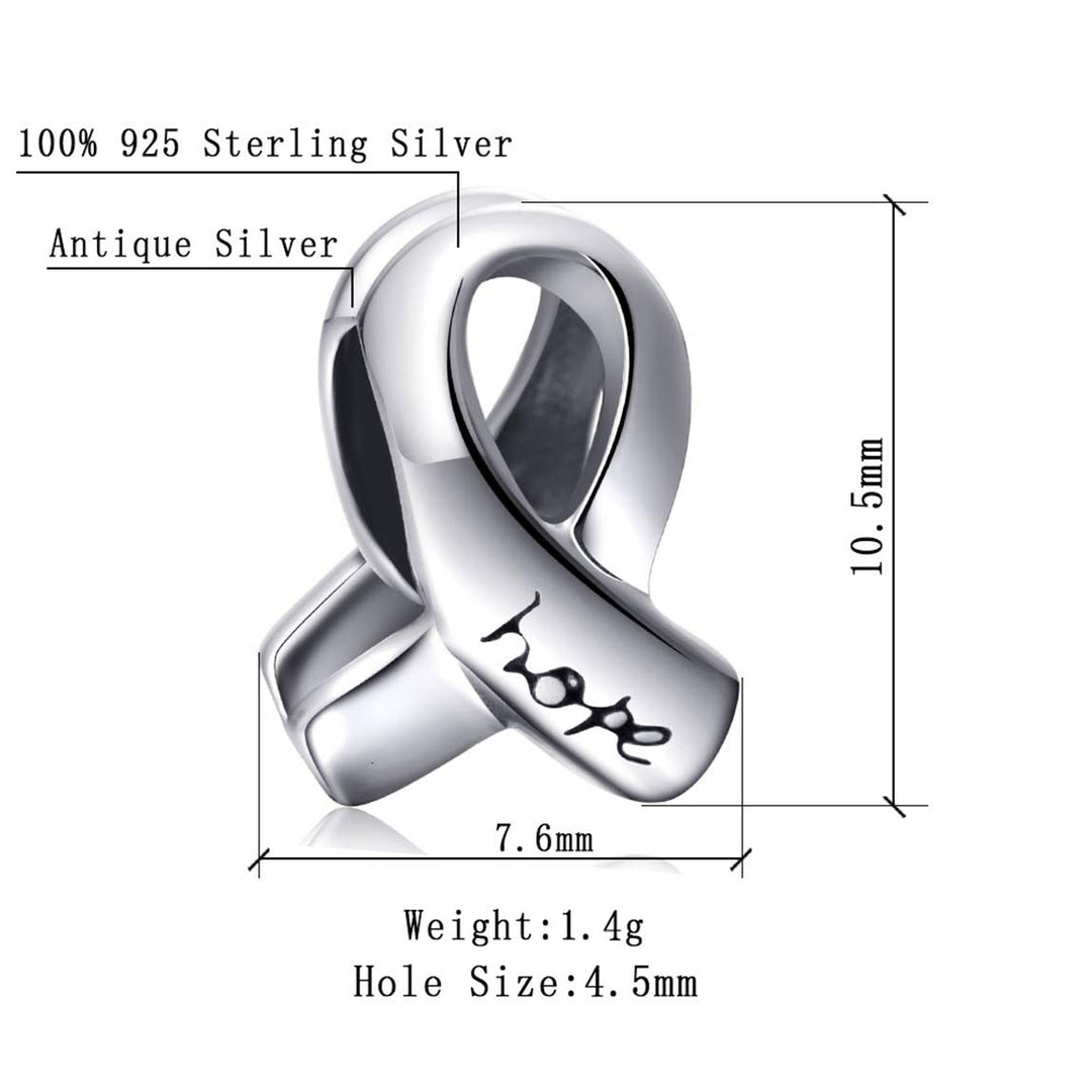 Hope Ribbon Charms Compatible with Pandora Women Bracelet, Antique 925 Sterling Silver Breast Cancer Awareness Beads, Love Gifts for Mothers Day/Christmas/Valentines Day