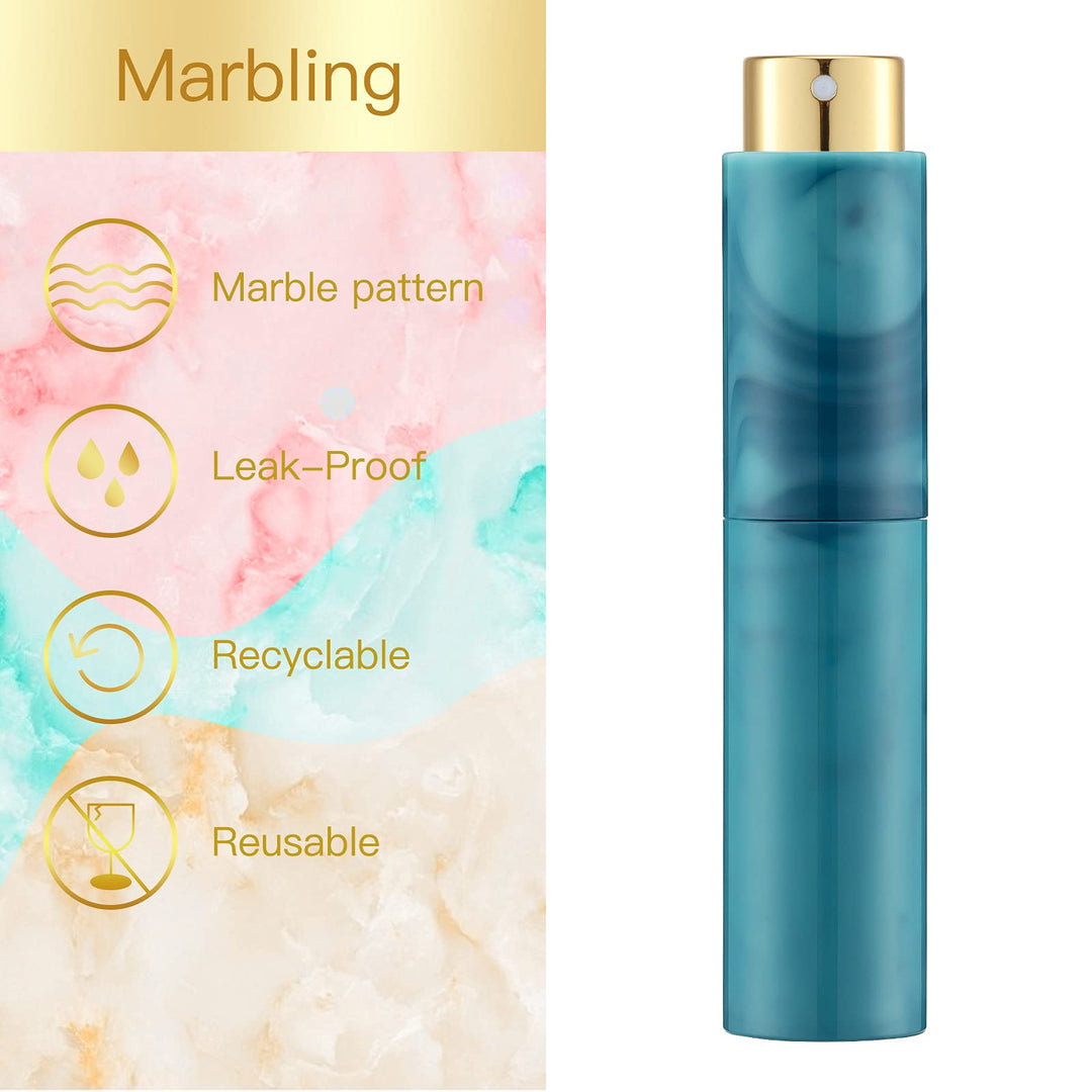 10ML Perfume Atomizer Travel (4 PCS), Refillable Cologne Containers, Dispenser Spray Empty Bottle for Mini Sprayer Size (Black&Pink&White&Blue, Marble)