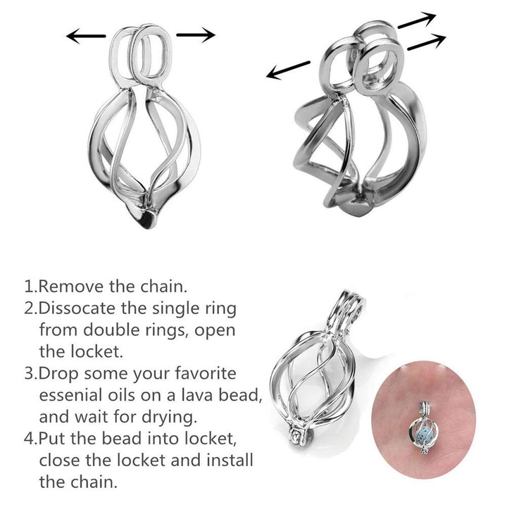 Essential Oil Diffuser Necklace Twisted Ball Aromatherapy Locket Pendant with 8 Lava Stone Balls 0.24&#39;