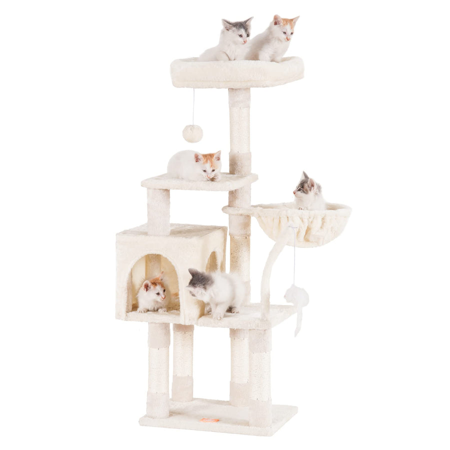 Cat Tree Cat Tower Condo with Sisal-Covered Scratching Posts and Basket for Kitten Light Gray HCT002SW