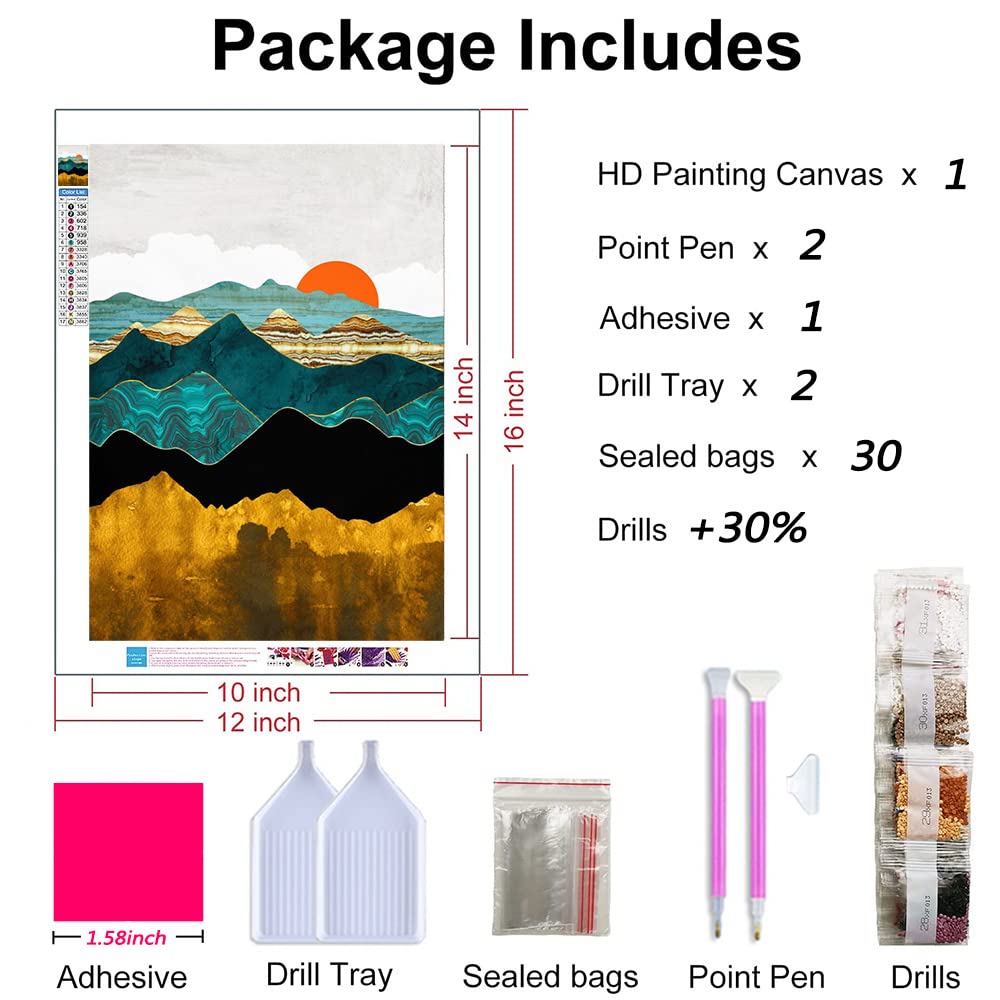 Diamond Painting Mountain Kit,Diamond Art Kits for Adults Sunrise Full Round Drill Large Size(12x16 inch),Abstract Scenery Paint with Diamonds Crystal Gem for Gift,Wall Decor