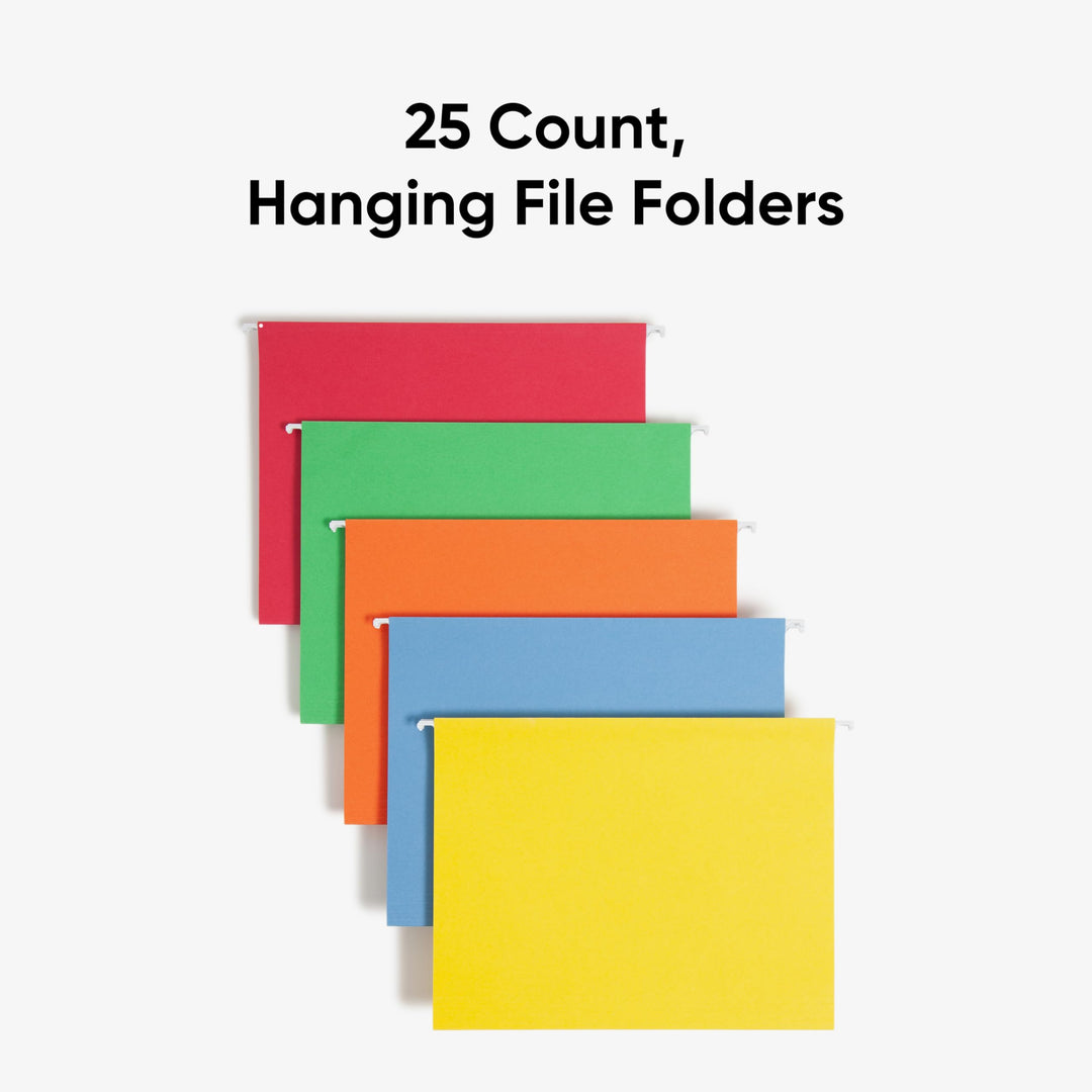 Hanging File Folders, Letter, 1/5 Cut Tab, Assorted Primary Colors, 25 Per Box (64059)
