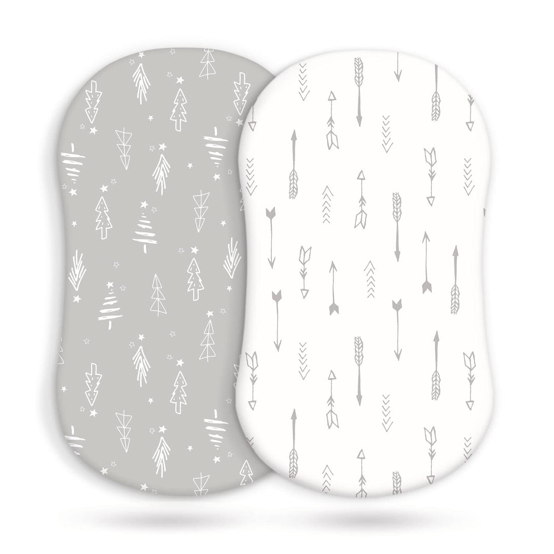 Stretchy Ultra Soft Fitted Bassinet Sheet Set 2 Pack, Universal Fit for Bassinets Baby Cradle Moses Basket Oval Rectangle Mattress, Christmas Trees/Arrows Bassinet Sheets for Girls and Boys